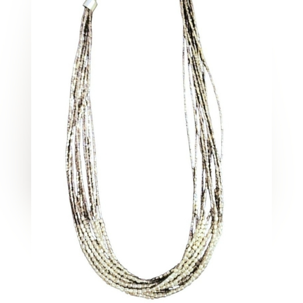 Multi-Strand Shimmer Beaded Necklace with Adjustable Chain